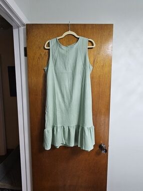 New Mint Green Sleeveless Ruffle-Hem Dress